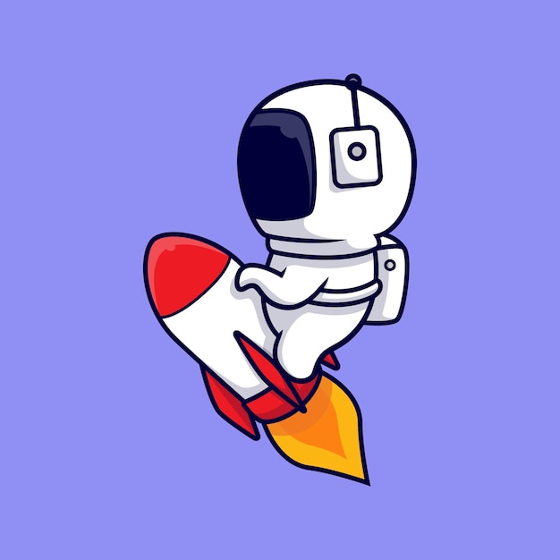 Cartone animato carino astronauta equitazione razzo. stile cartone animato piatto