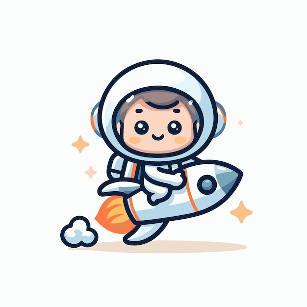벡터 로켓을 타는 귀여운 우주비행사 만화  ⁇ 터 아이콘 일러스트 과학 기술 아이콘 개념