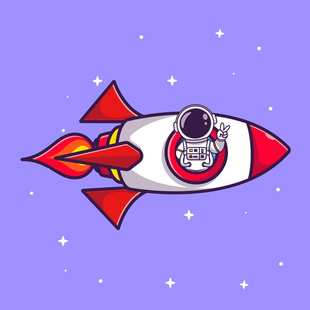 Vector cute astronaut riding rocket cartoon vector icon illustration science technology icon concept