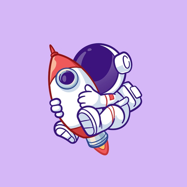 Cute astronaut riding a rocket cartoon vector illustration