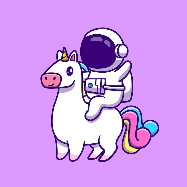 Cute astronaut riding unicorn horse cartoon icon illustration