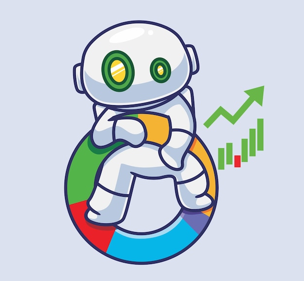 Simpatico robot astronauta che crea una strategia per investire illustrazione di persona cartone animato isolato stile piatto adatto per sticker icon design premium logo vector