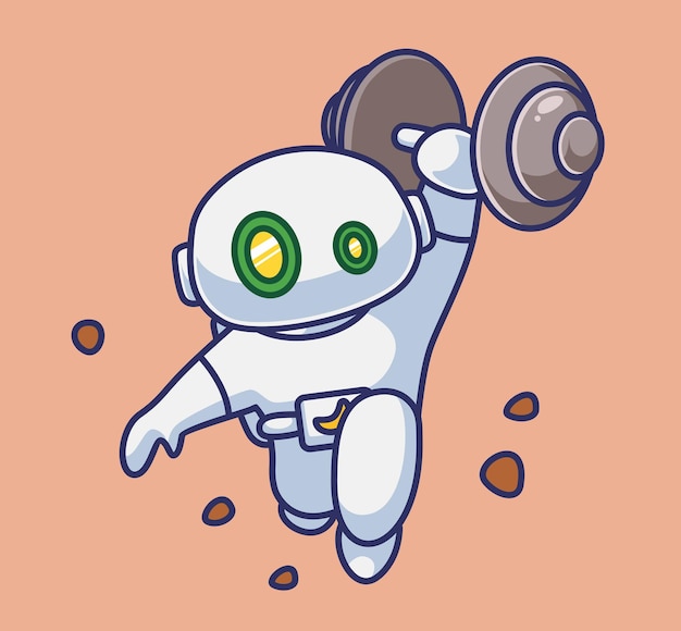 Cute astronaut robot gym fitness weigh lifting