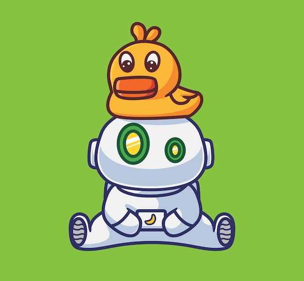 Cute astronaut robot with a duck at bathroom