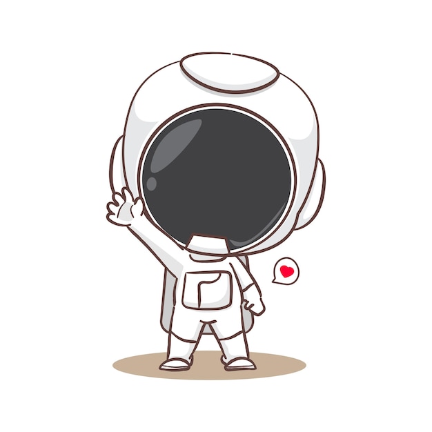 Cute astronaut say hello cartoon character adorable chibi vector illustration