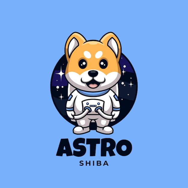 벡터 귀여운 우주 비행사 shiba 만화 공간 크리에이 티브 로고 디자인