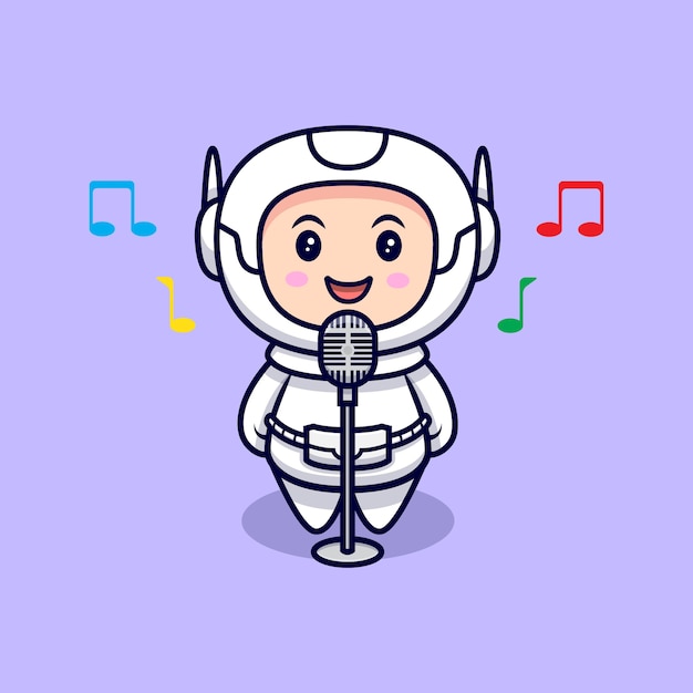 Cute astronaut singing cartoon illustration. flat cartoon style