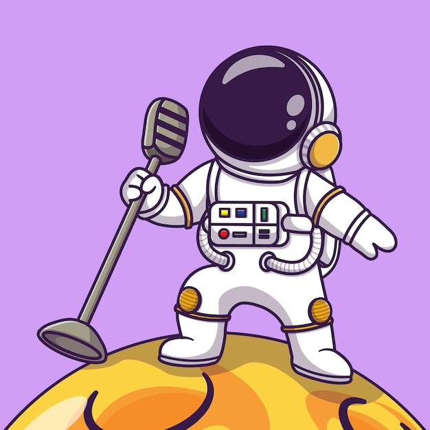 Cute astronaut singing cartoon vector icon illustration music and science technology icon concept