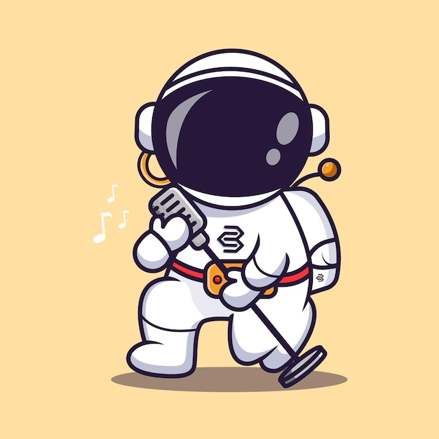 cute astronaut singing with microphone