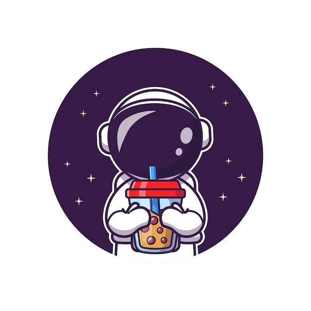 Vector cute astronaut sipping boba milk tea cartoon vector icon illustration. science food and drink icon