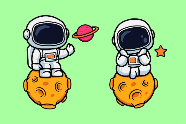 Vector cute astronaut sitting on the moon