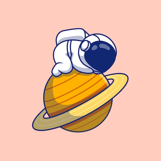 Cute astronaut sleeping on planet cartoon   illustration.