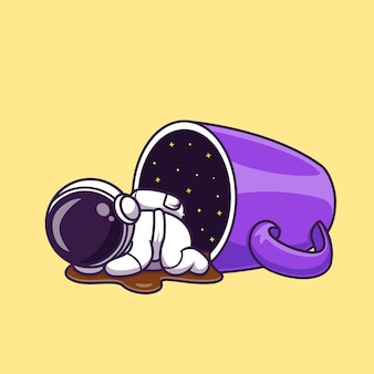 Astronauta sveglio che dorme con l'illustrazione della tazza di caffè