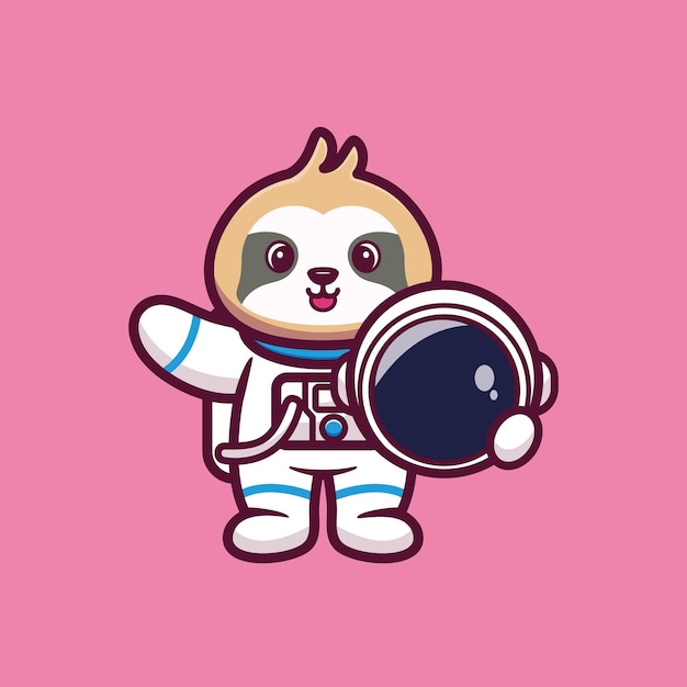 Cute astronaut sloth holding helmet cartoon vector illustration