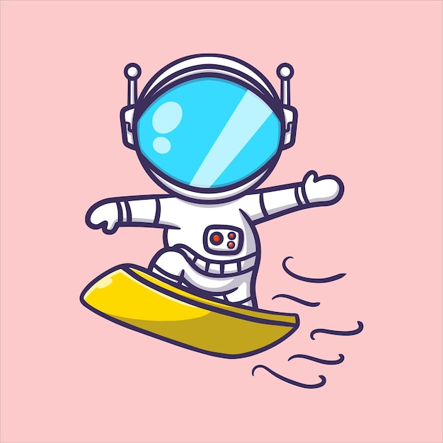 Cute astronaut snowboard activities cartoon vector icon illustration sport activities