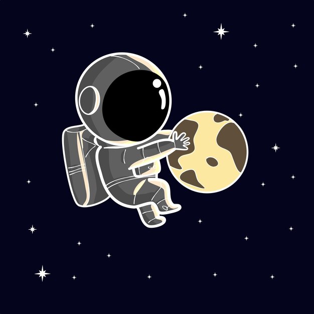 A cute astronaut in space in vector design illustration