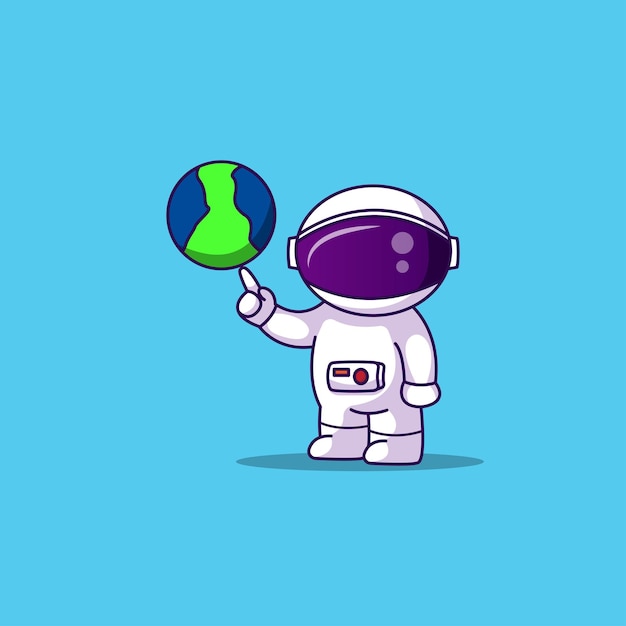 Cute astronaut spinning earth on finger vector illustration