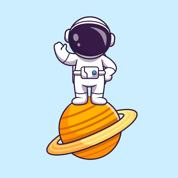 Astronauta carino in piedi sul pianeta cartoon vector icon illustrazione scienza tecnologia isolato piatto