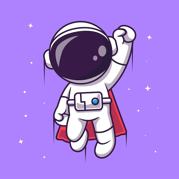 Vettore simpatico astronauta super eroe fluttuante nello spazio cartoon vector icon illustrazione appartamento per le vacanze scientifiche