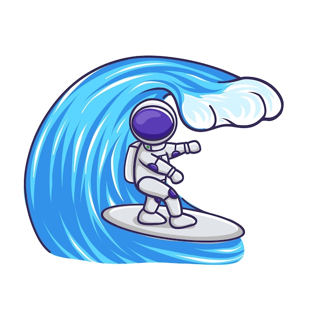 Cute Astronaut Surfing on Waves Cute astronaut illustration holiday at beach