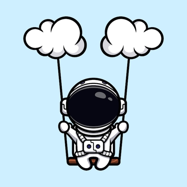 Cute astronaut swinging with cloud mascot design