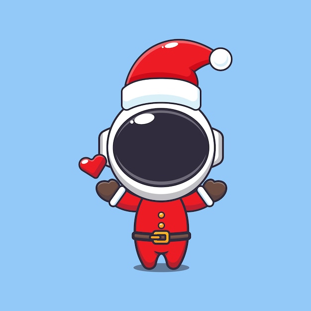 Cute astronaut wearing santa costume Cute christmas cartoon character illustration