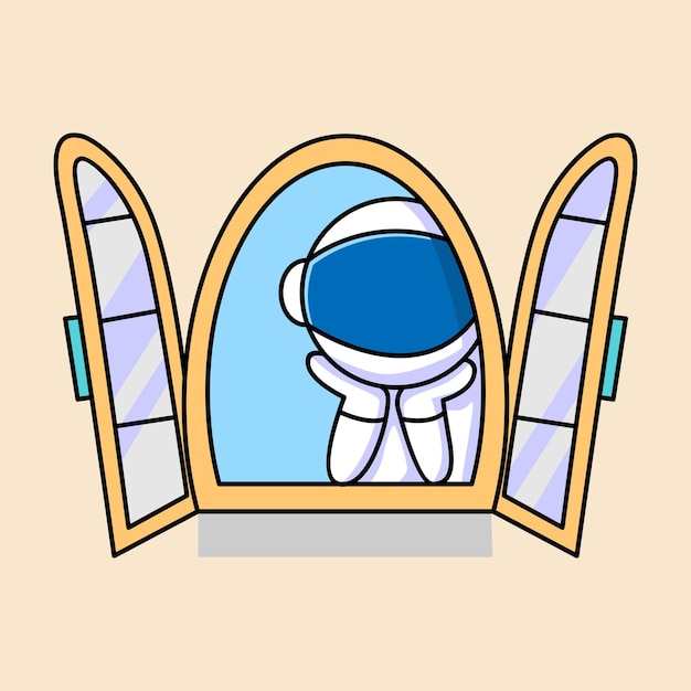 cute astronaut at window cartoon design