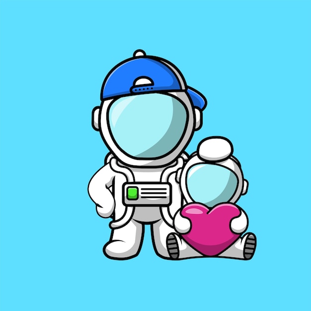 Cute Astronaut With Baby Astronaut Cartoon Vector Icon Illustration