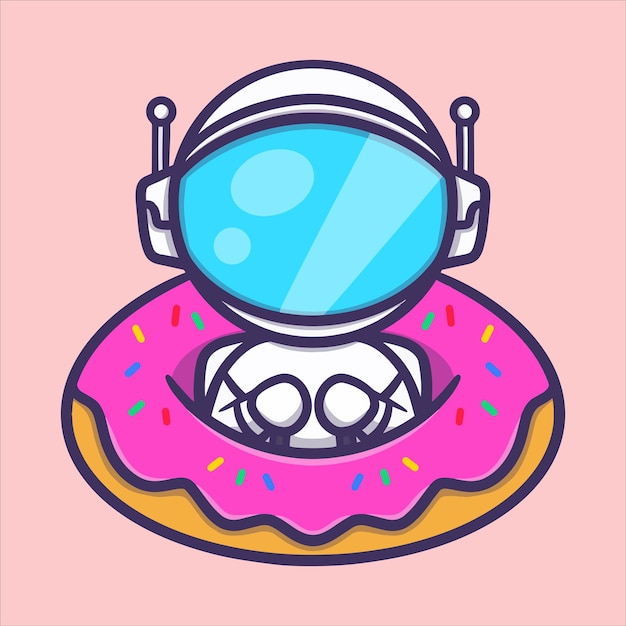 Vector cute astronaut with donut cartoon vector illustration for food business