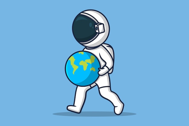 Cute astronaut with earth ball vector design illustration.