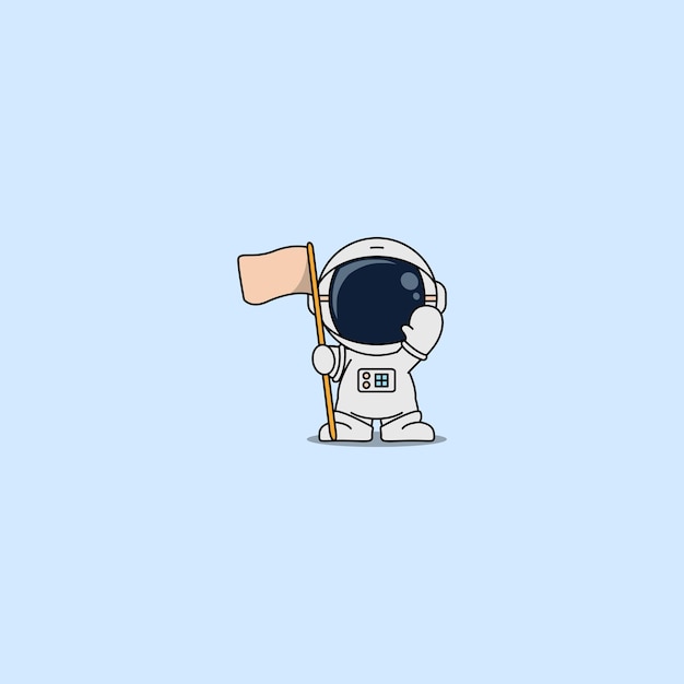 Cute astronaut with flag waving hand cartoon vector illustration