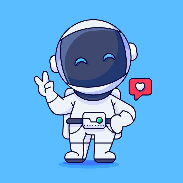 Cute astronaut with hand peace  space technology icon concept isolated cute astronaut with hand peace