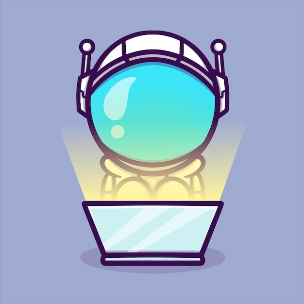 Cute astronaut with laptop vector icon illustration