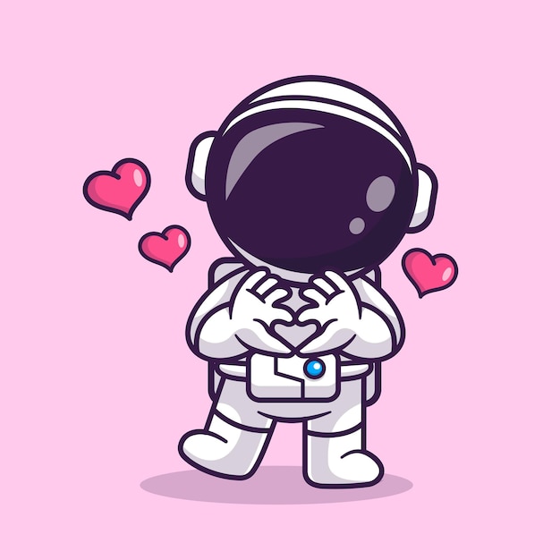 Cute Astronaut With Love Sign Hand Cartoon Vector Icon Illustration. Science Technology Isolated