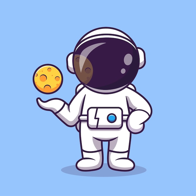 Cute astronaut with moon cartoon vector icon illustration. science technology icon concept isolated