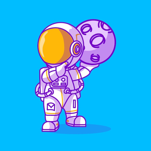 Cute astronaut with a moon icon illustration