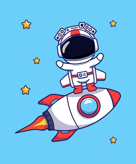 Vector cute astronaut with rocket