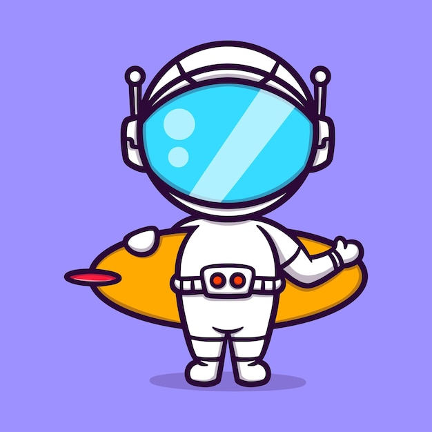 Cute astronaut with a surfing board cartoon vector icon illustration