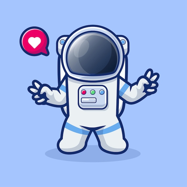 Vector cute astronaut with two hand peace cartoon space technology icon concept isolated flat cartoon style free vector