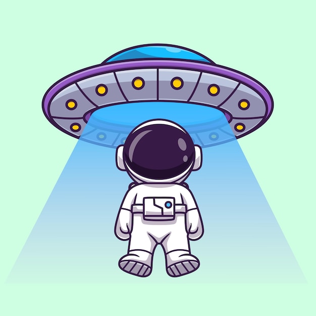 Carino astronauta con ufo cartoon vector icon illustrazione. scienza tecnologia icona concetto isolato