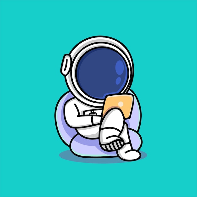 Vector cute astronaut working on laptop cartoon