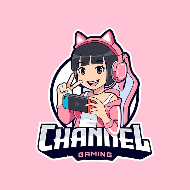 Cute attractive gamer streamer girl esport logo template