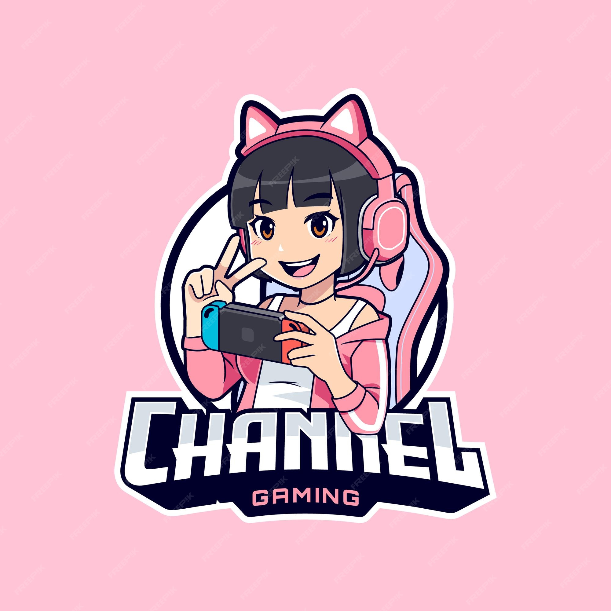 Premium Vector | Cute attractive gamer streamer girl esport logo ...