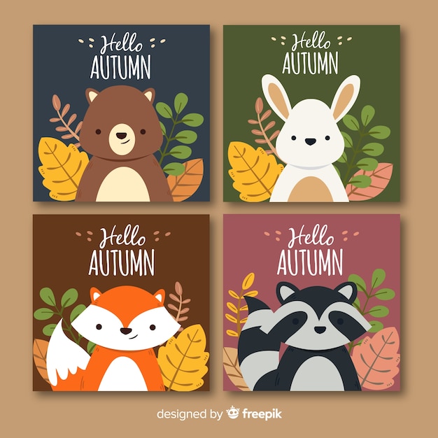 Vector cute autumn background set with animals