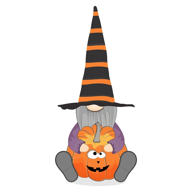 Cute autumn gnome with pumpkin. Fall vibes. Vector illustration.