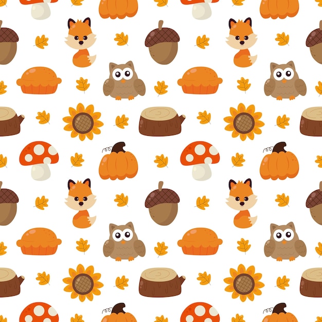 Cute autumn seamless pattern on white background