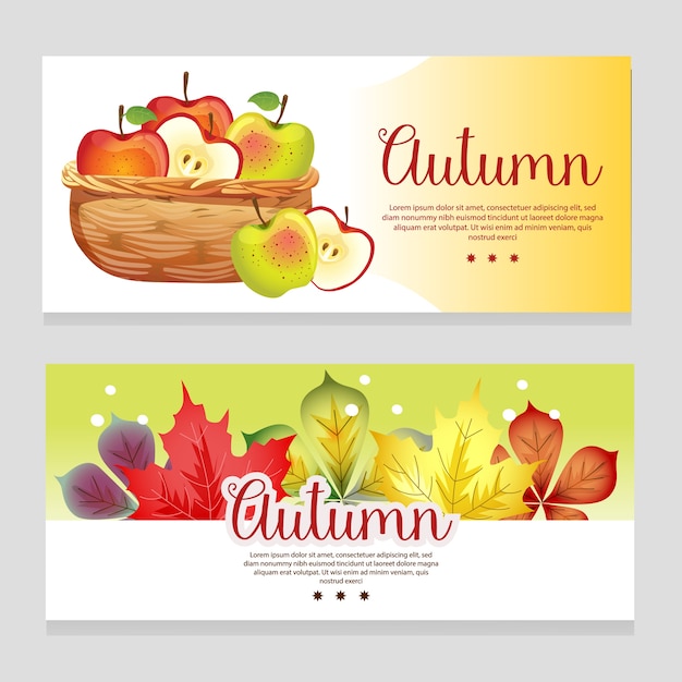 Cute autumn theme banner with apple basket