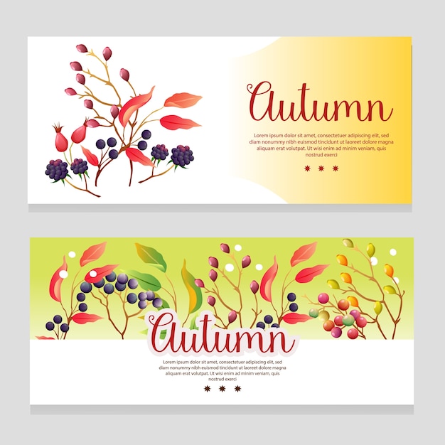 Cute autumn theme banner with season plant