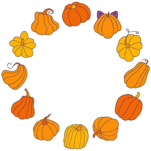 Cute autumn vector illustration hand drawn pumpkins