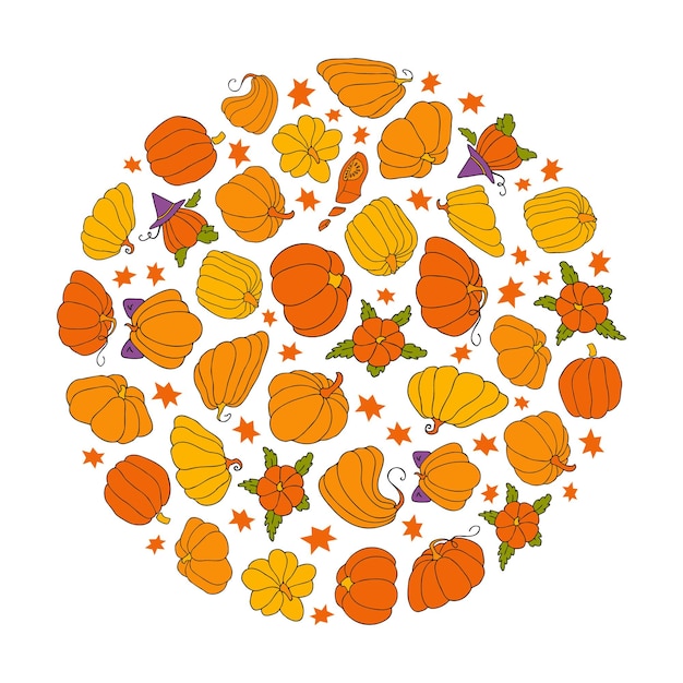 Vector cute autumn vector illustration hand drawn pumpkins